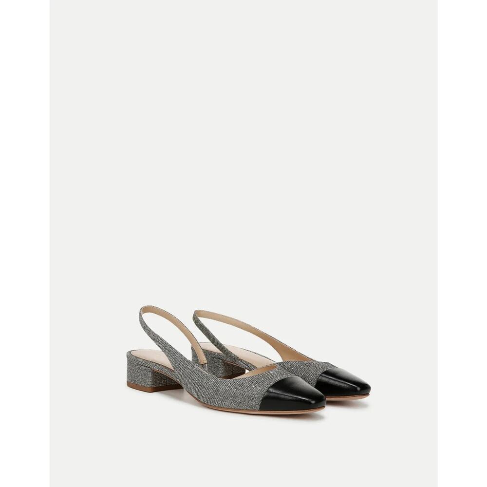 New Veronica Beard Cecile Lurex Cap-Toe Slingback Sz US 8.5M Silver Black
